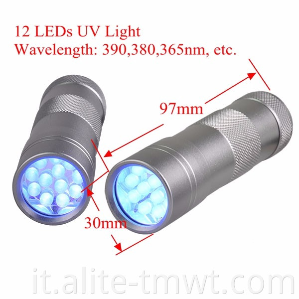 12 LED Blacklight Tlashlight Piet Uv Light UV con occhiali gialli